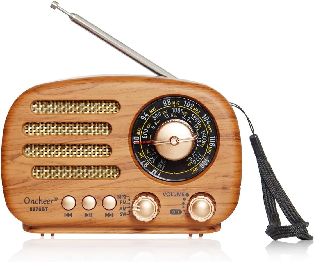 Portable Vintage Decor Radio, Retro Bluetooth Speaker, FM/AM/SW Old Fashion Classic Style, Adjustable Antenna, Rechargeable Battery Powered, Support TF Card, USB Playing Music-Light Color
