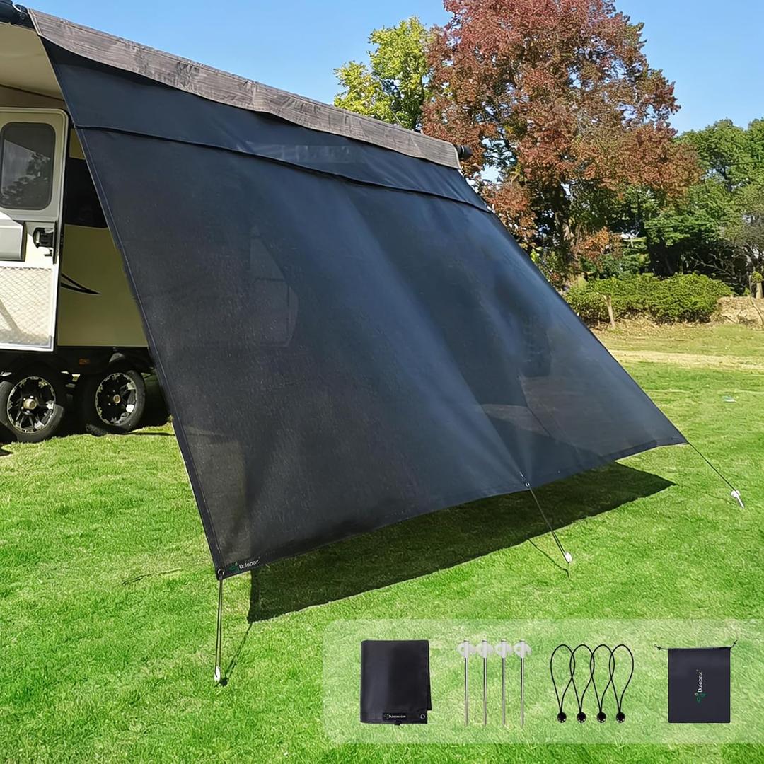Dulepax RV Awning Shade Screen with Zipper 8'X11'3'' -Second Generation RV Awning Screen Significantly Improves Shadew and Privacy.Universal RV Awning Sun Shade Screen with Complete Kits