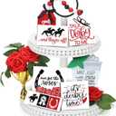 Vicenpal 13 Pcs Derby Horse Racing Table Tiered Tray Decoration Set Wooden Tabletop Sign Red Rose Flowers Centerpiece Gold Plastic Trophy Bead for DIY Horse Racing Festival Supplies Home Shelf Kitchen