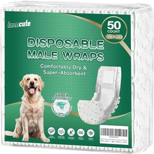 IMMCUTE Male Dog Wraps 50 Ct, Large Size, Male Dog Diapers Disposable, Super Absorbent Leak-Proof Doggy Diapers,Belly Bands for Dogs with Wetness Indicator, Ideal for Indoor, Outdoor