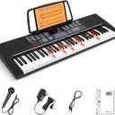 Vangoa 61-Key Light-Up Keyboard Piano for Beginners, 350 Tones & Timbres, 3 Teaching Modes, With Microphone, Black
