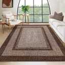 RUGSREAL 10x13 Large Living Room Rug Braided Print Rug Boho Throw Carpet Farmhouse Rustic Dining Room Carpet Non Slip Geometric Bordered Area Rug Bohemian Carpet for Bedroom Home Decor Office, Brown