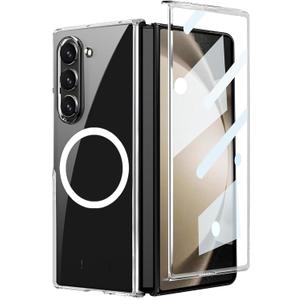 MSOTES for Galaxy Z Fold 7 Case Compatible with MagSafe, Bulit-in Tempered Glass Screen Protector & Ultra Strong Magnetic Anti-Yellowing Slim Thin Phone Cover for Samsung Galaxy Z Fold7 (Clear) (Transparent)