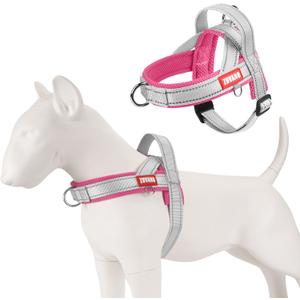 Escape Proof Dog Harness Medium Sized Dog Soft Lightweight Padded Mesh Dog Harness for Medium to Large Dogs, Reflective Adjustable Chest Pet Vest with Handle, Gray/Pink, XL