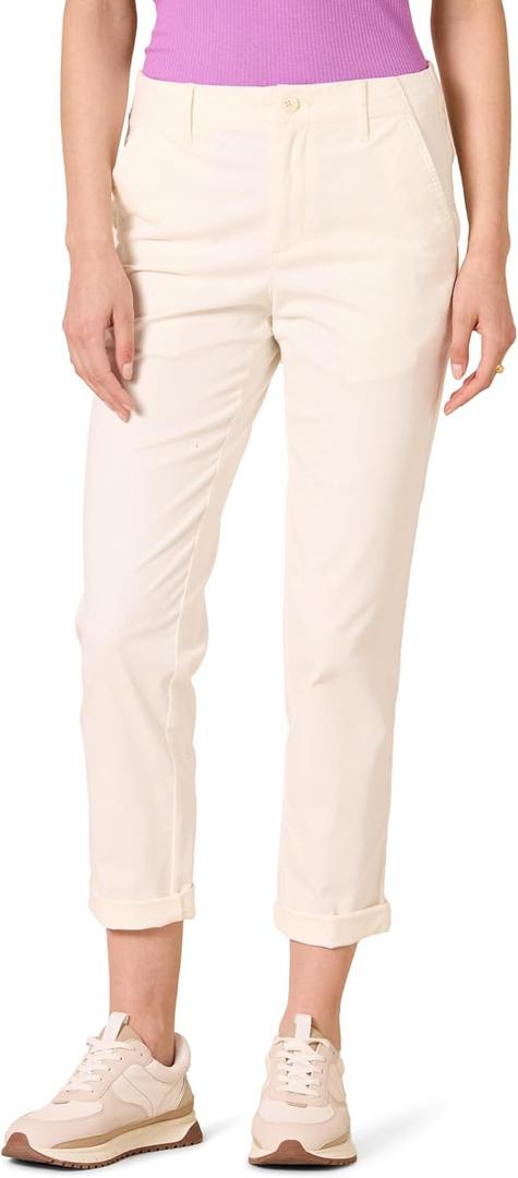 Amazon Essentials Women's High-Rise Regular-Fit Ankle-Length Tapered-Leg Khaki Pant (White)