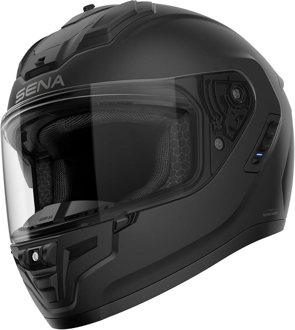 Sena Phantom and ANC Full Face Smart Motorcycle Helmet with Integrated Communications, LED Lighting, and 2nd Generation Sound by Harman Kardon (Black, XL)