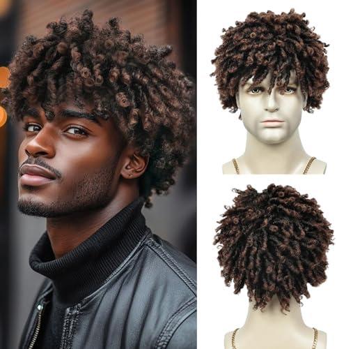 BCUS Dreadlock Wig For Men Dreads Wig Fake Dreads Short Braided Wigs Synthetic Wigs Faux Locs Glueless Curly Hair Black Men Brown Hair Daily Hollaween Party(Brown)