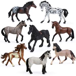 UANDME 8PCS Big Mare and Stallion Toy Figures, Plastic Horse Figurines, Animal Toys for Girls and Boys, Club Cake Topper Party Decoration