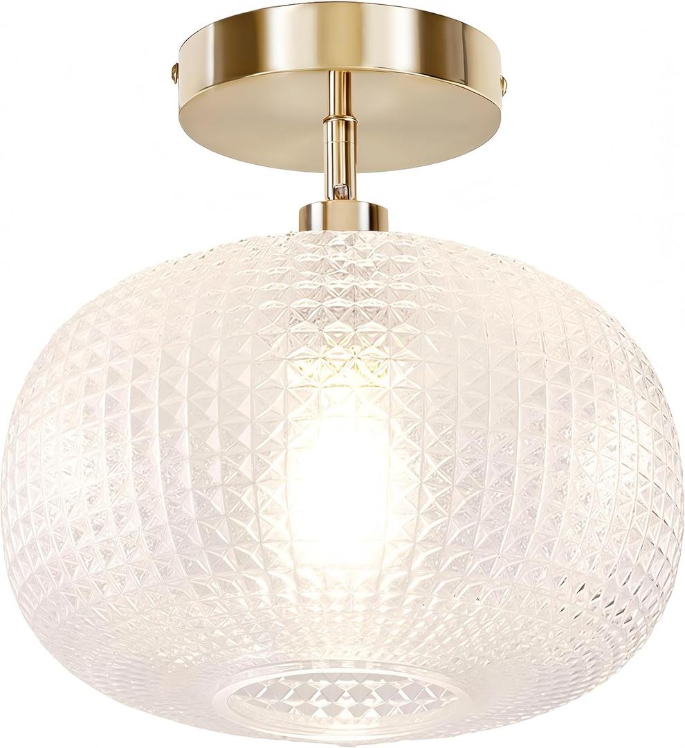Semi Flush Mount Ceiling Light,Hallway Light Fixtures,Vintage Light Fixtures,Kitchen Lighting Fixtures Ceiling,Globe Glass Light Fixture,Closet Light Fixture,Hanging Light Fixture for Bedroom Porch (French Gold)