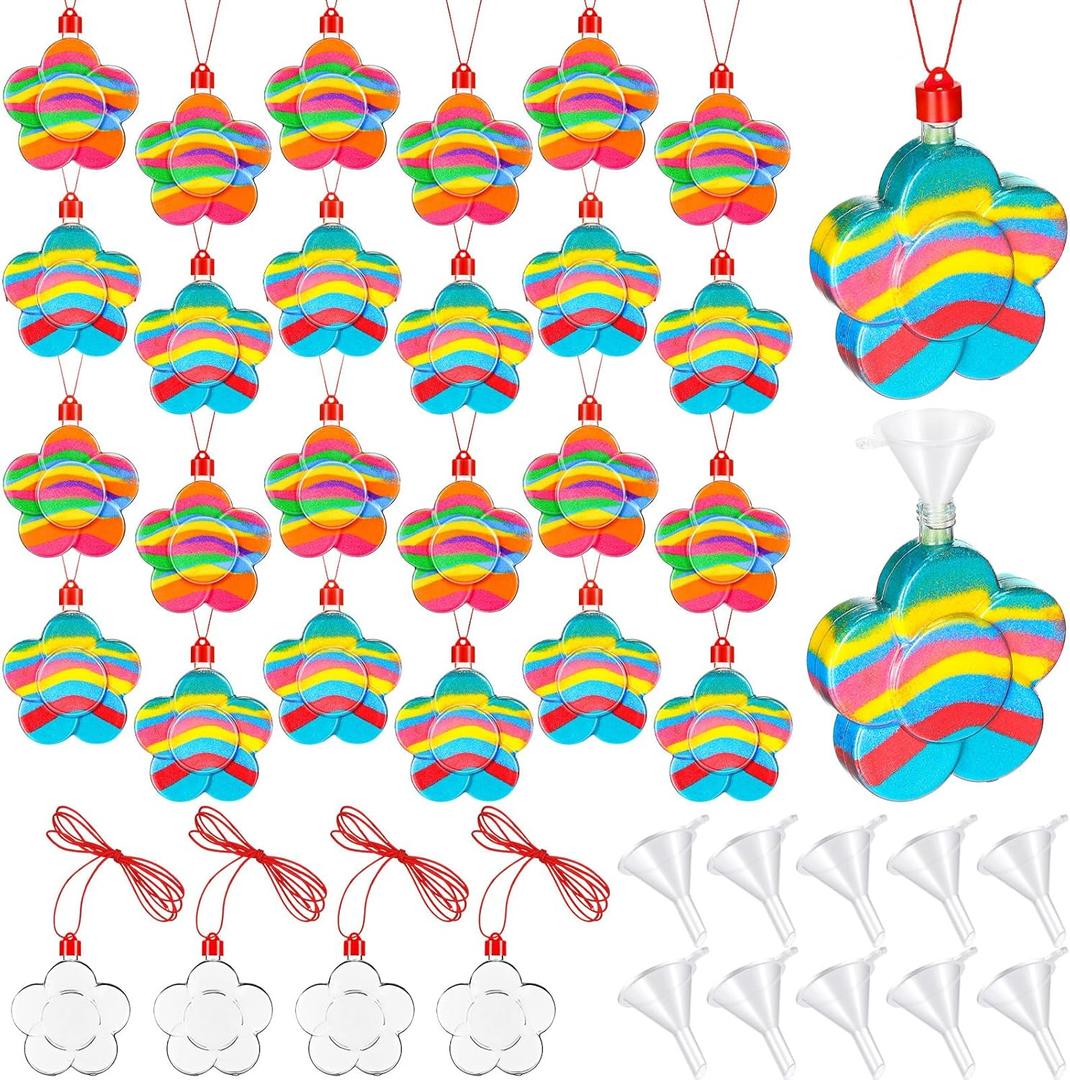 30 Pack Sand Art Bottle Necklaces for Kids Sand Art Craft Kit Fun Art Party Supplies Favors DIY Art Activity Group Include Clear Plastic Mini Funnels, Sand Not Included