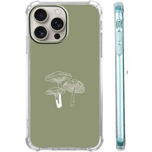 Sage Green Mushroom Case for iPhone 16 Pro Max,Minimalist Aesthetic Plant Pattern,Trendy Soft Bumper TPU Case for iPhone 16 Pro Max