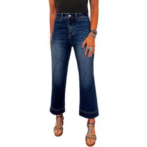 SHEWIN Women Wide Leg Jeans High Waisted Stretch Denim Pants Inseam 25-26 inch, Size: 10