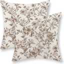 Brown Pillow Covers 20x20 Set of 2 Brown and Cream Floral Chinoiserie Throw Pillows Vintage Rustic Toile Flower Decorative Pillow Cases Outdoor Chinoiserie Decor Cushion Case for Couch Sofa