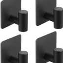 Rise age Adhesive Towel Hooks, Heavy Duty Stick on Towel Hooks for Bathrooms Wall Waterproof Adhesive Shower Hooks for Hanging Loofah, Clothes, Robes(Matte Black 4 Pcs)