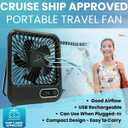 Cruise Fan Cabin Approved - Magnetic Hook Included To Hang On Walls - Portable USB Rechargeable & Plug-In, Timer Function & 5-Speed Adjustable, White Noise, Long Battery Life, Perfect for 2026 Cruises