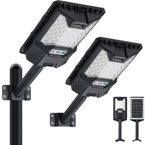 Solar Street Lights Outdoor 20000LM, Solar Powered LED Flood Light with Motion Sensor & Remote Control, Dusk to Dawn Security Lighting, 3 Color Modes, Wide Angle for Parking Lot Yard, 2 Pack