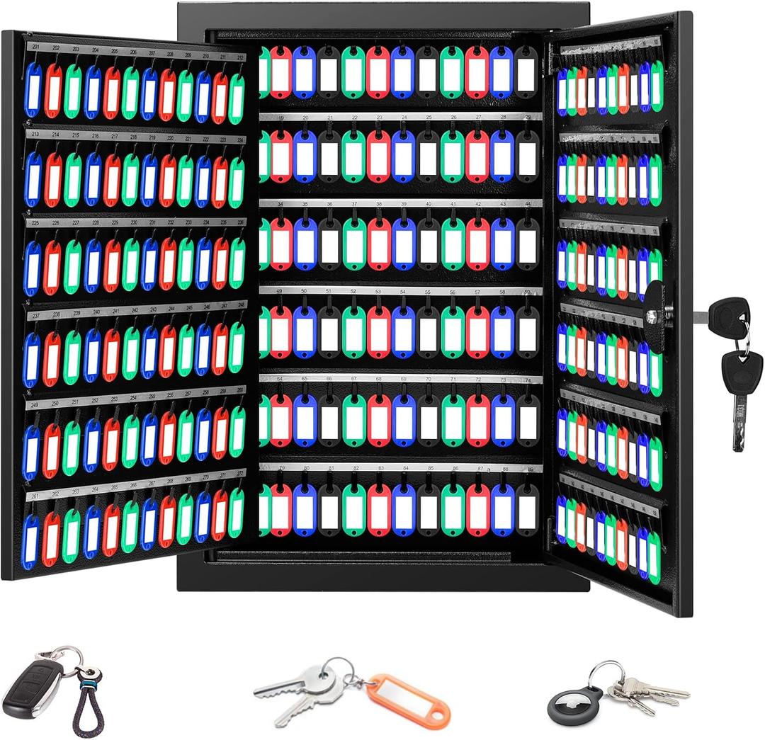 272 Keys Key Lock Box Wall Mount with 272 Numbered Hooks and 272 Colored Key Tags, Anti-Theft Key Cabinet with Key Return Drop Slot, Key Storage Box Key Organizer for Car Garage Home Office