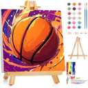Reivworl Paint by Numbers Kit for Kids with Frame and Easel, Basketball Paint by Number for Kids Age 6-8-12, Paint by Numbers for Gifts and Home Decor (8X8inch)