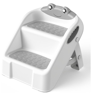 Step Stool for Toddlers, Toddler Step Stool for Bathroom Sink, Foldable Non-Slip Kids Stool with Handle, 2 Step Stools for Kids, Toddler Stool for Kitchen Bedroom Counter Sink (Grey)