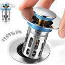 Bathroom Sink Stopper, Pop Up Drain for Bathroom Sink, Sink Plug Hair Catcher, Silent Popper Core with Removable Stainless Steel Filter Basket (Silver Polished, 1 Pack)