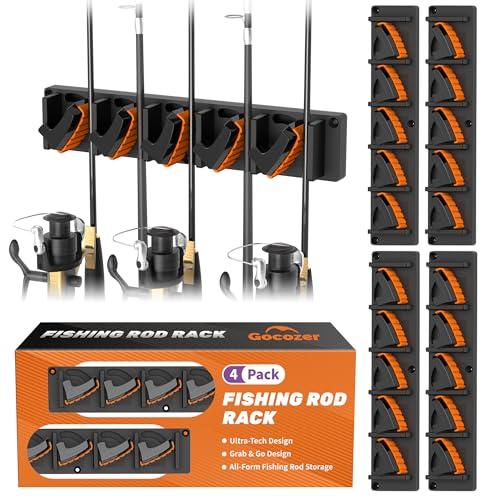Fishing Rod Holder for Garage Wall, Vertical Fishing Pole Rack with TPE Soft Pads Each Holds Up to 5 Rods 0.1"-0.75" – Wall Mounted Fishing Rod Storage Organizer,Gifts for Men – 4 PACK (Holds 20 Rods)