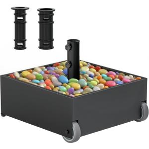 Patio Umbrella Base Heavy Duty with Wheels, Max 200lb Capacity Fillable Planter Umbrella Stand, Metal Outdoor Umbrella Holder for Patio, Deck, Garden, Poolside and Lawn (Black-Grey)