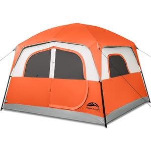 Happy Travel Tent 6 Person Tents for Camping, Waterproof Easy Setup Camping Tent with Rainfly, Portable Large Family Cabin Tent with 5 Large Mesh Windows and Carry Bag for Outdoor Camping & Hiking (Orange)