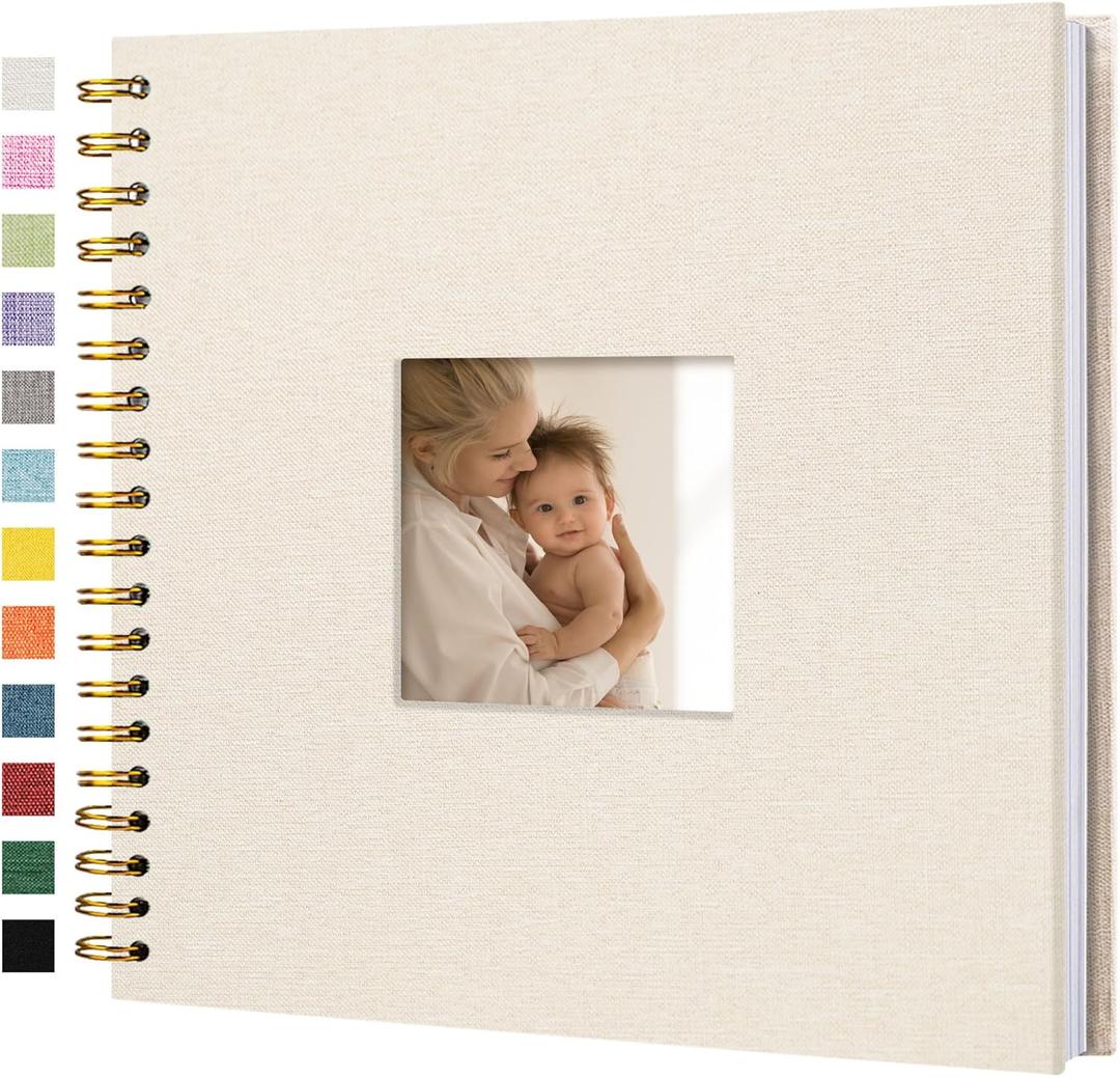 Scrapbook Photo Album Linen Cover, 10 x 10 Inch Hardcover Kraft White Pages Memory Book, for Travel Wedding Guest Book Christmas Baby Shower (20 Sheets/ 40 Pages,Beige)
