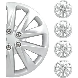 SCITOO(16-Inch) Snap On Hubcap Auto Tire Replacement Exterior Cap Snap On Cars, Trucks, SUVs Silver Wheel Cover Set of 4 Pieces