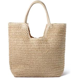 Hommtina Straw Beach Bag - Womens Crossbody Shoulder Vacation Purse for Summer (Beige 2)