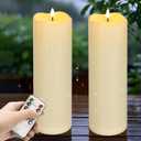 2-pack 4"*12" Large Waterproof LED Battery Operated Candles with Remote, Flickering Pillar Electric Flameless Candles for Christmas, Outdoor Lanterns, Ivory