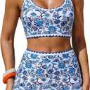 ZAFUL Women Color Block Bikini Set with Wrap Skort Cute Two Piece Swimsuit Bath Suit Summer Beach Swimwear Trendy Outfit, A01 Blue and White, Medium