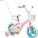 ACEGER 12" Kids Balance Bike with Basket, Toddler Bicycle for Early Learning Leg Strength and Steady Balancing, Durable Frame&Tool-Free Adjustable Seat, Gift Bike for 2-5 Kids, No Brake (pastel duo)