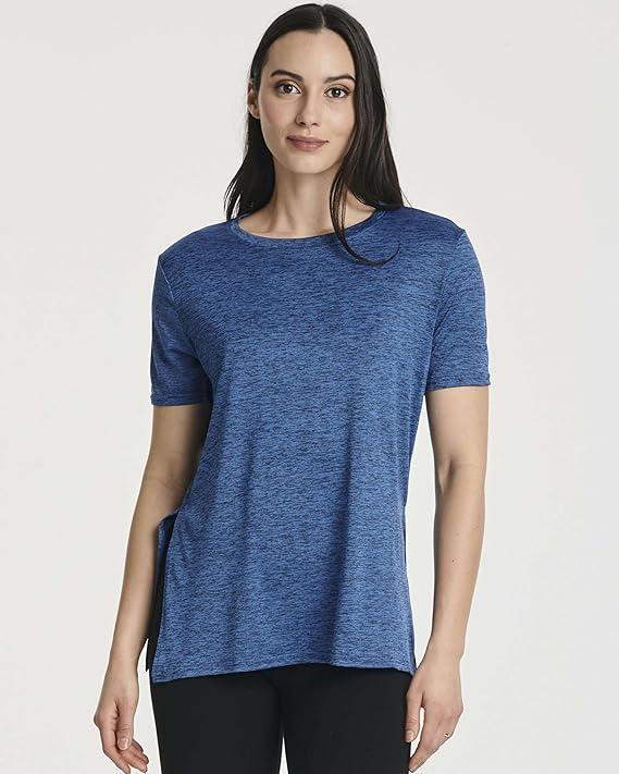 Real Essentials 5 Pack: Women's Short Sleeve Active Workout T-Shirts - Dry Fit Gym Tops with Split Hem (Plus Sizes), Size XL