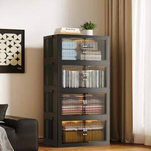 SAILUN 116Gal/464Qt Stackable Storage Bins Folding Collapsible Storage Bins with a Lid, Closet Organizers and Storage,Black 26" W x 17" D x 56.7" H