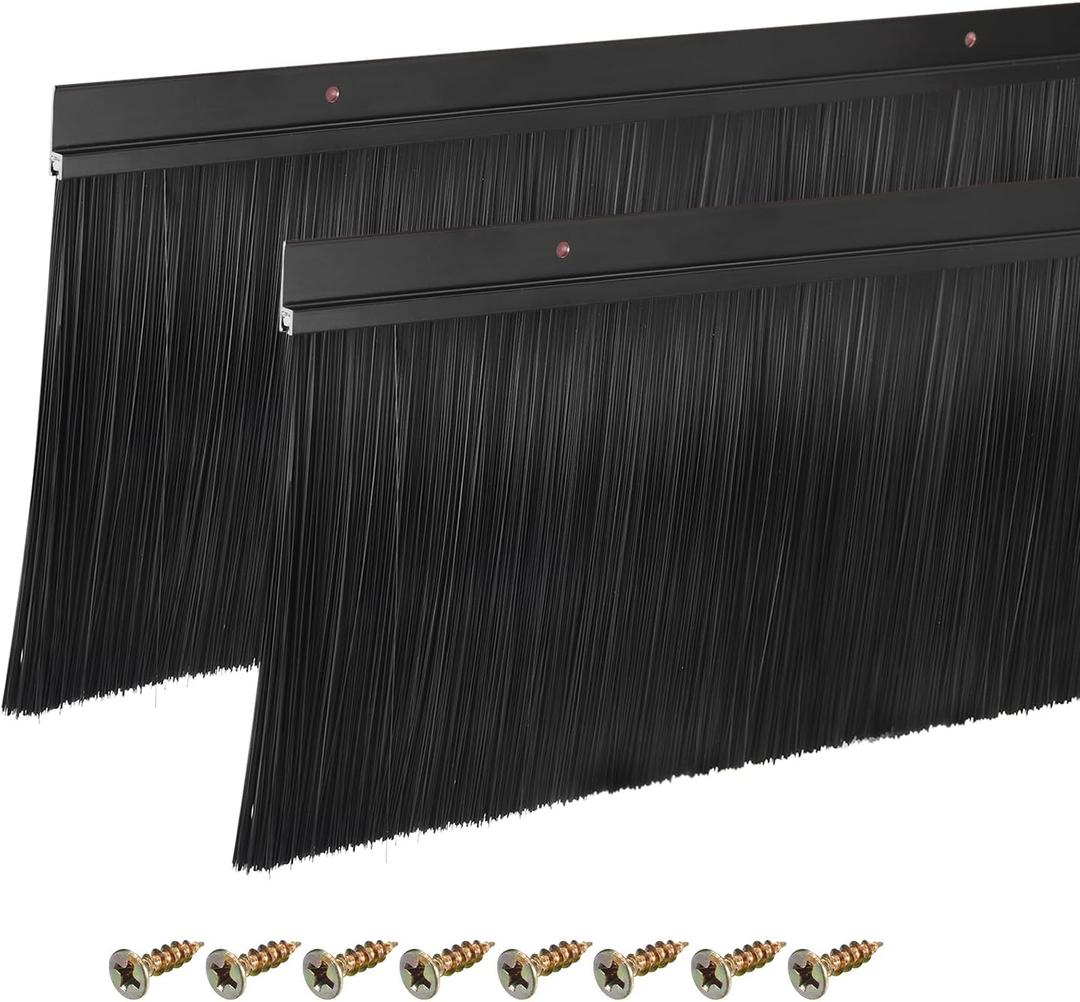 uxcell 2Pcs Door Brush Bottom Sweep H-Shape Aluminum Alloy Base with 5.9-inch PP Brush for Home, Industrial (35-inch L, Black)