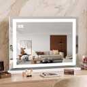 Vanity Mirror with Lights 28"x20", LED Makeup Mirror, 3 Color Lighting Modes, 10X Magnification, Smart Touch Control, Dimmable, Aluminum Metal Frame, Lighted Up for Vanity Desk (White)