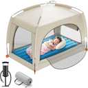 QPAU Inflatable Toddler Travel Bed with Tent – Lightweight Blow Up Kids Air Mattress with Hand Pump – Indoor & Outdoor Portable Sleeping Solution for Camping, Travel, Home, Grandma’s – Ages 3+