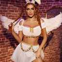 Avidlove Cosplay Lingerie for Women 3 Piece Sexy Roleplay Costumes Off Shoulder Mesh Top with Skirt (White, S)