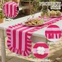 HunnmingRe Ruffle Edge Striped Table Runner 118 x 15.7 Inch Scalloped Table Cover Farmhouse Linen-Cotton Blend Fabric Tabletop Decor for Home Kitchen Dinner Wedding Bridal Shower Party