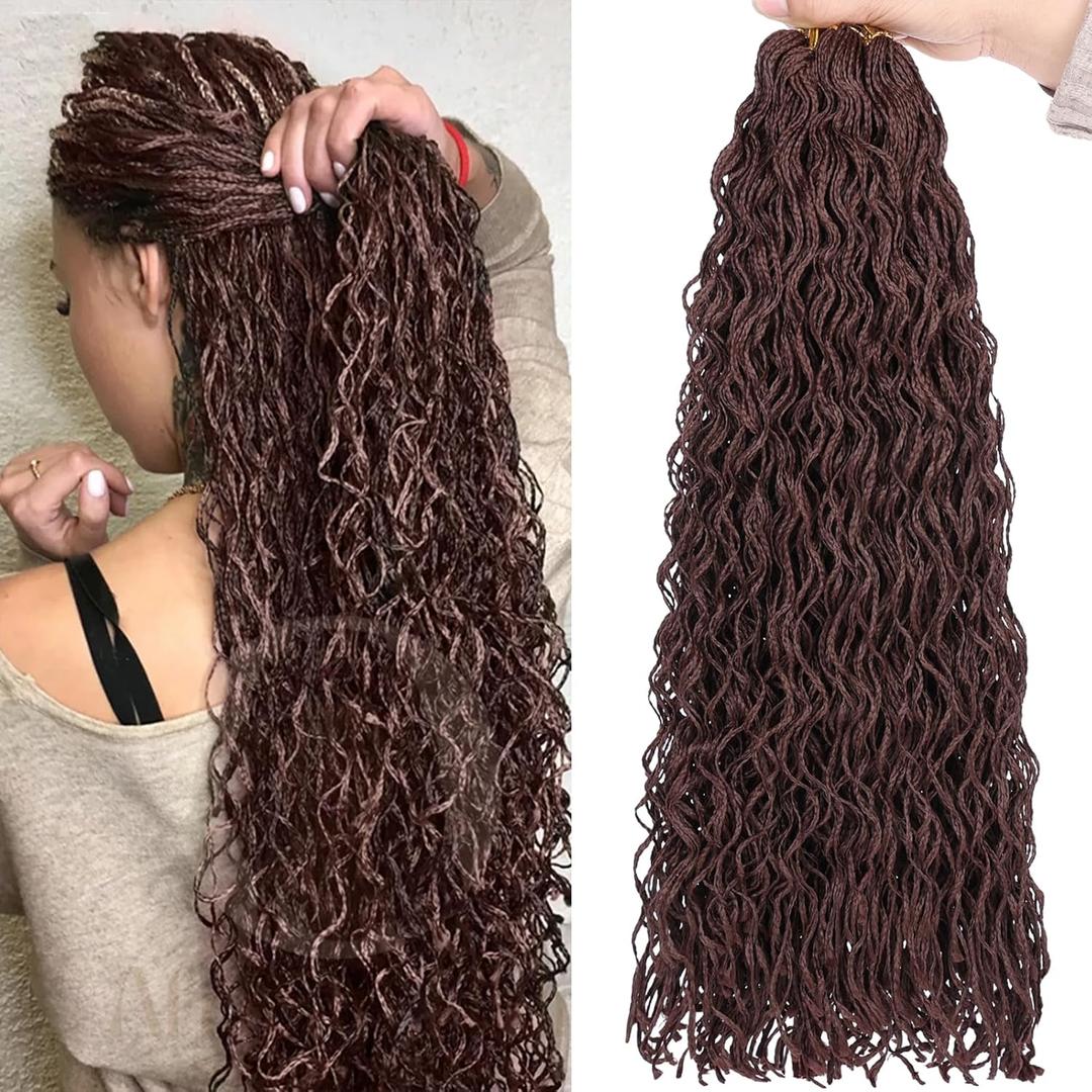 18 Inch Micro Braids Crochet Hair 240 Strands Brown Curly ZiZi Box Braids 8 Packs Mini Yanky Twisted Crochet Hair Micro Locs with Curly Ends Synthetic Braiding Hair Extension #33