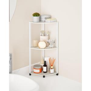 Bathroom Countertop Organizer, 3-Tier Corner Vanity Organizer, Stainless Steel & PVC Panel, Waterproof & Adjustable Floor Standing Storage Shelf, Makeup Counter Tray for Bathroom, Kitchen (White)