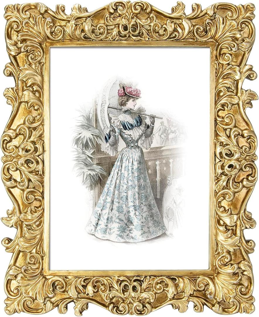 5x7 Picture Frames Vintage Photo Frame with Glass Front Antique Picture Frame for Tabletop Wall Hanging (5x7, Shiny Golden) ((5x7, Shiny Golden))