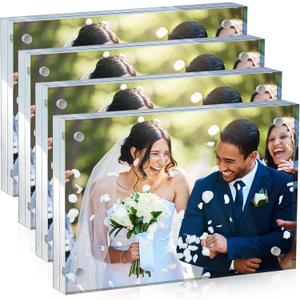 Yalikop 4 Pcs Clear Acrylic Picture Frames Magnetic Acrylic Photo Frame Thick Desktop Display Double Sided Freestanding Floating for Bedroom Living Room Home Office Store Supplies (3.5 x 5 Inch)