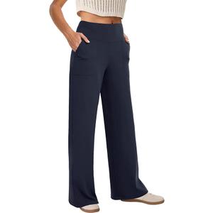 Wide Leg Pants Woman High Waist Yoga Pants with Pockets Loose Stretch Dress Work Sweatpants Casual Lounge (Small, Navy blue)
