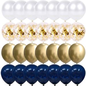 Navy Blue and Gold Confetti Balloons, 50 pcs 12 inch Pearl White and Gold Metallic Chrome Birthday Balloons for Celebration Graduation Party Balloons