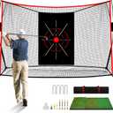 10x7ft Golf Net: Golf Hitting Practice Nets for Backyard Driving Real Balls, Heavy Duty Golfer Training Net with Mat for Outdoor/Indoor/Garage/Basement Hitting Swing Chipping,Ideal Gift for Men Dad