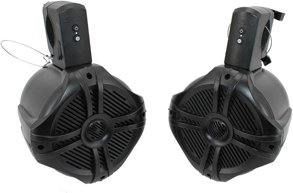 SDX Pro Audio - 6.5 inch 350W Fully Wireless Bluetooth Marine Speaker System (Pair) - Wakeboard Tower/Waketower and Fits Rollbar/Rollcage - Rechargeable, No Wiring/Cables Needed - No Receiver Needed