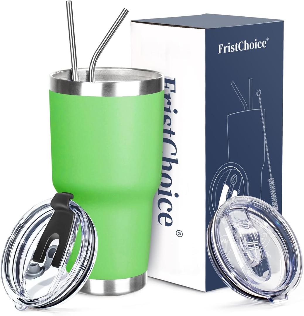 30 oz Tumbler with Lids and Straws Double Wall Vacuum Insulated Tumbler Cup,Stainless Steel Leak-proof Thermal Tumbler Travel Coffee Mug for Cold and Hot Drinks, Avocado Green
