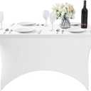 Spandex Table Cover for 4FT or 6ft or 8ft Table Universal Fitted Stretch Tablecloth for Party, Banquet, Wedding and Events-White